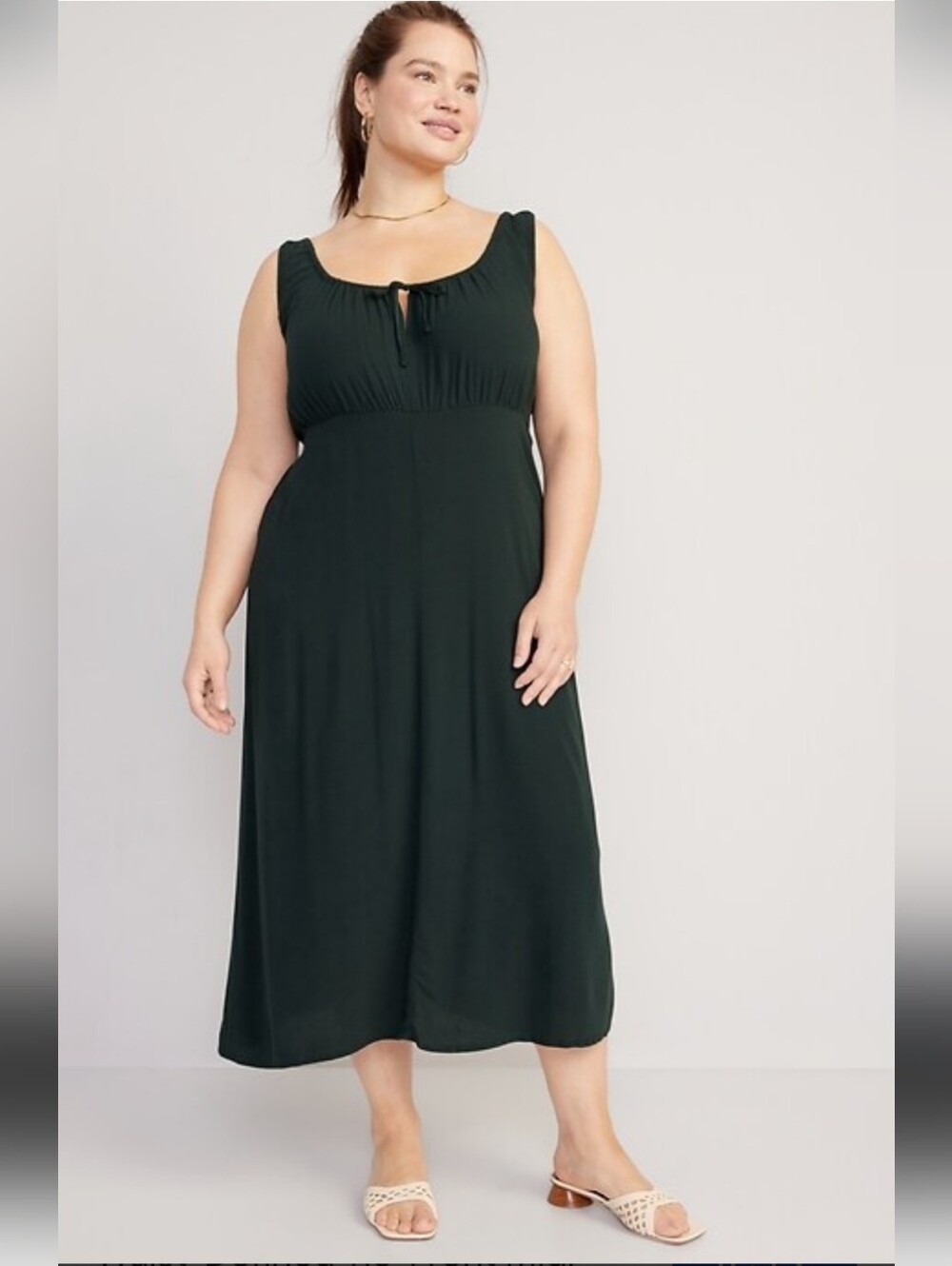 NWT Old Navy Waist-Defined Tie-Front Black Midi Dress Size 2X